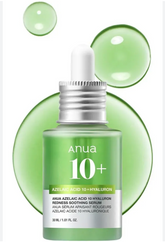 Anua Azelaic Acid 10 Serum 30ml green dropper bottle on green bubble background
