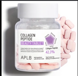 Collagen peptide beauty tablet container with pink tablets on a white background
