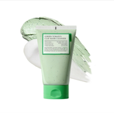 FULLY Green Tomato Facial Cleanser green tube with clay mask texture swatch on white background