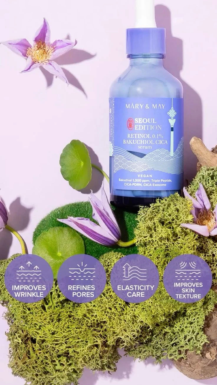 Mary&May Seoul Edition Retinol 0.1% + Bakuchiol Serum - Best for Beginners & Pores (Soothing Cica)