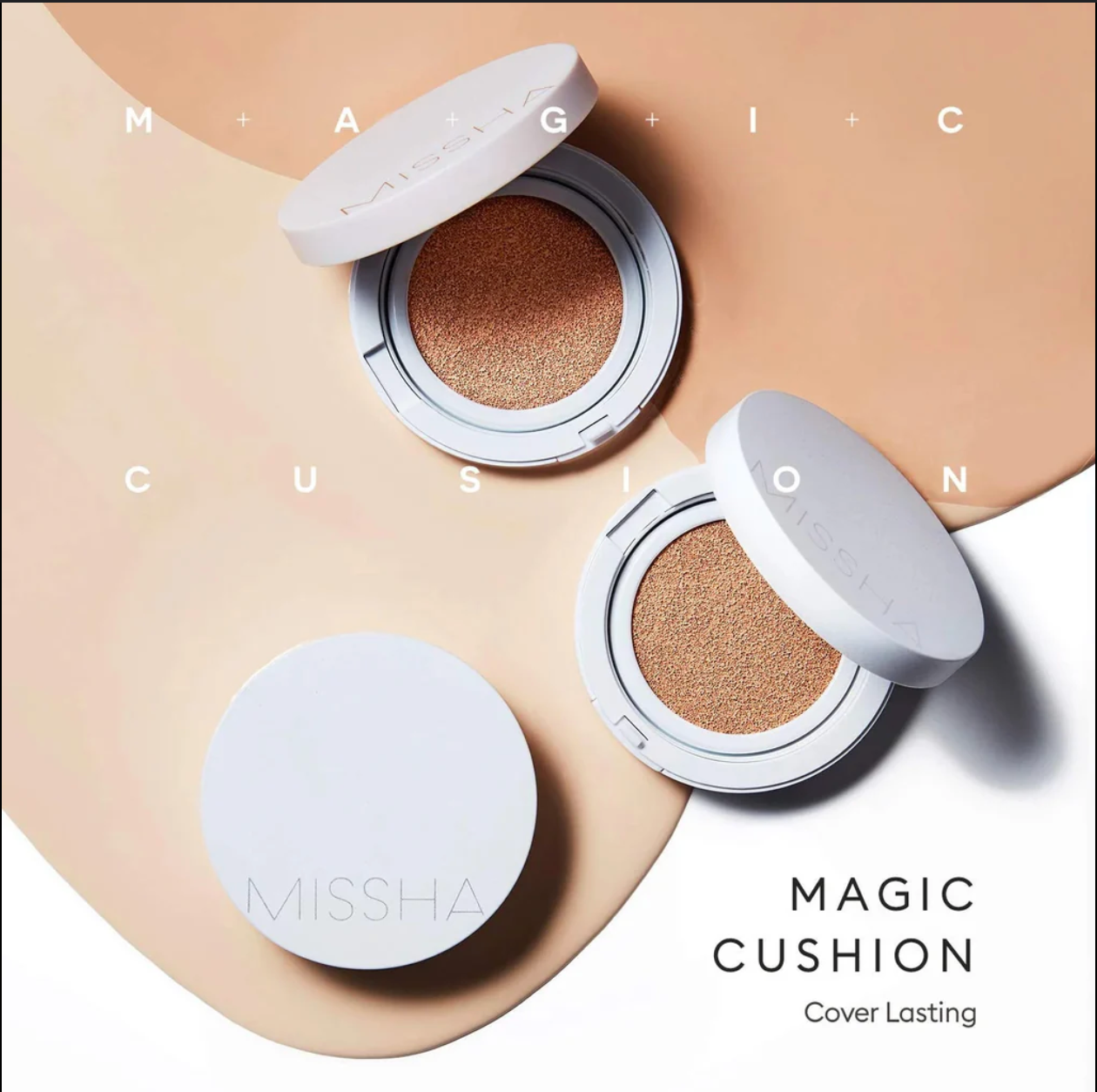 Missha Magic Cushion makeup product on a beige background
