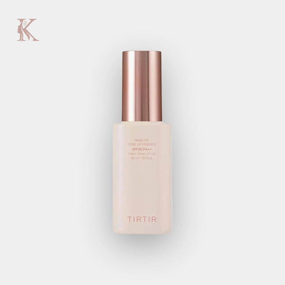 Skincare bottle with rose gold cap on a light gray background
