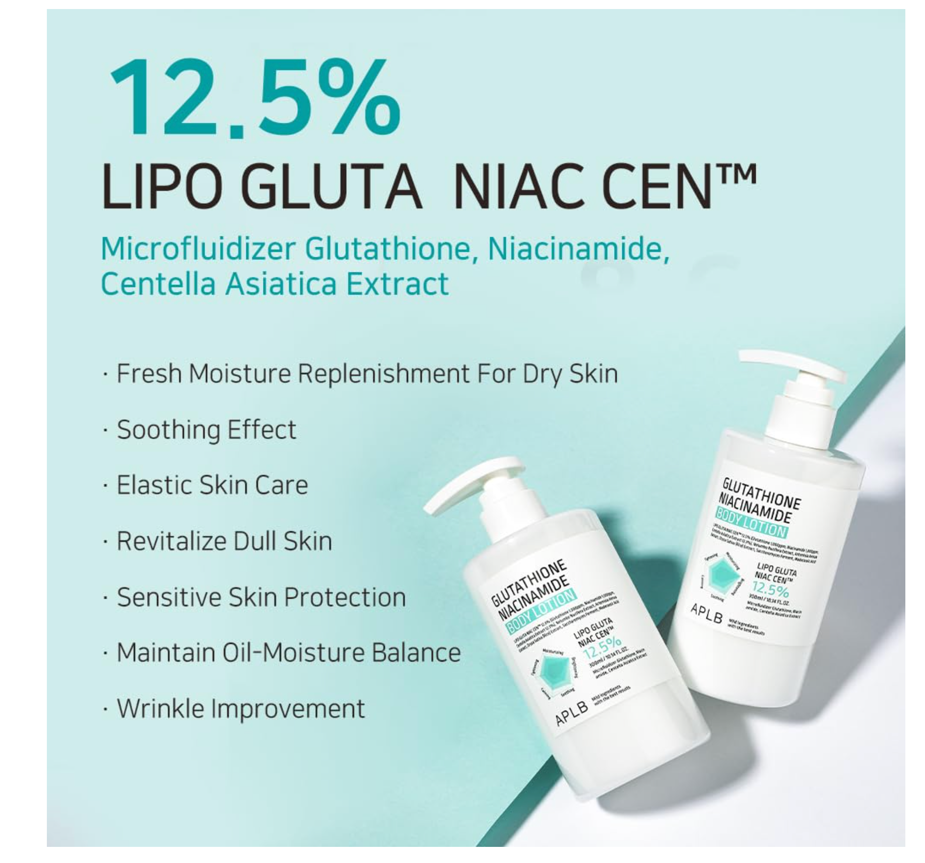 APLB Glutathione Niacinamide Body Lotion | LIPO GLUTA NIAC CEN??12.5% 10.14 FL.OZ/Korean Skincare, Long lasting hydration