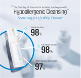 ETUDE Soonjung pH 6.5 Whip Cleanser, Face Wash for Sensitive Skin, Soft Bubble, Hypoallergenic Cleansing, Low pH Level, Fragrance-Free, Panthenol, Madecassoside, Korean Skin Care