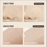 Before and after comparison of concealer on skin with and without sweat and water exposure.
