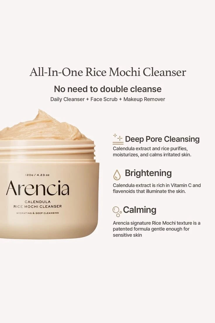 Arencia Calendula Rice Mochi Cleanser - Viral Dough Texture (Soft & Brightening)