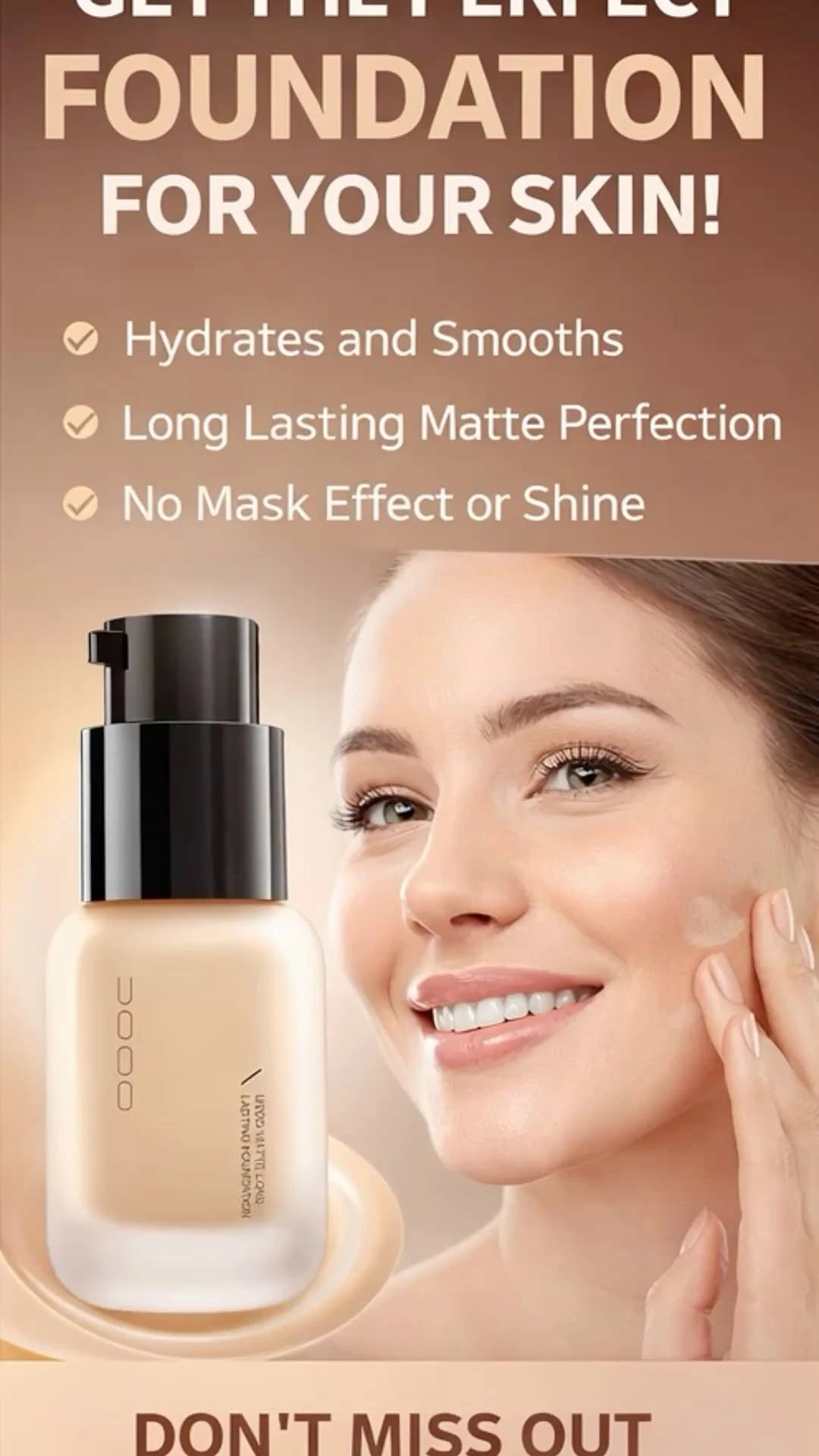 UODO Veil Matte Lasting Foundation W03 for Oily Skin Control